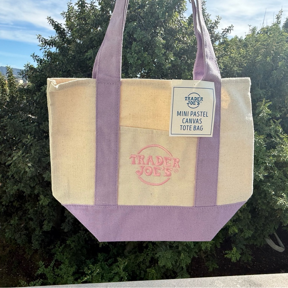 Trader Joe’s Mini Pastel Canvas Tote Bag - Lavender and Cream